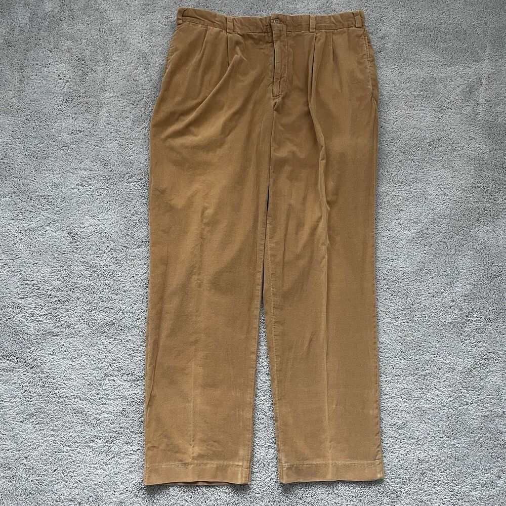 Bills Khakis Pleated Corduroy Pants Mens 38x32 Relaxed Fit Tan Made in USA